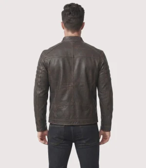 Mens Cafe Racer Distressed Brown Leather Jacket