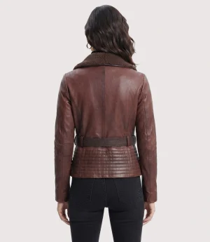 Womens Dark Brown Shearling Leather Jacket