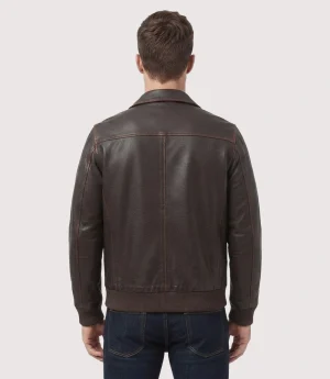 Mens Brown Bomber Distressed Leather Jacket