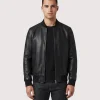 Glamswear Bomber Black Leather Jacket For Men's