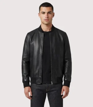 Glamswear Bomber Black Leather Jacket For Men's
