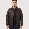 Glamswear Distressed Brown Bomber Leather Jacket For Men's