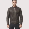 Glamswear Brown Distressed Cafe Racer Leather Jacket For Men's