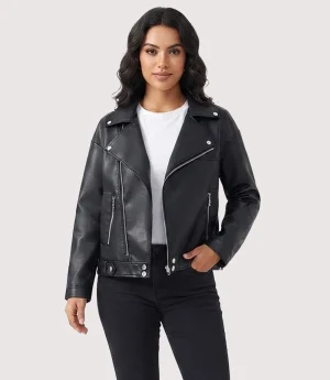 Glamswear Black Biker Leather Jacket For Women's