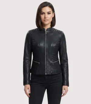 Glamswear Black Padded Leather Jacket For Women's