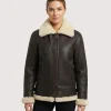 Glamswear B3 Shearling Aviator Brown Leather Jacket For Women's