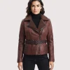 Glamswear Dark Brown Shearling Collar Dark Brown Leather Jacket For Women's